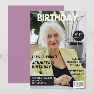 Funny  Stylish Photo Magazine 81st birthday Invitation