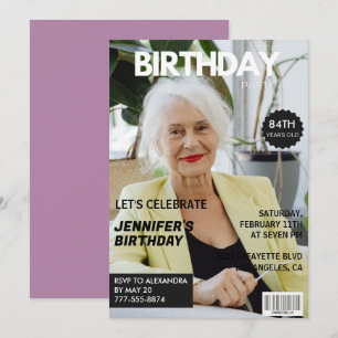 Funny Stylish Photo Magazine 84th birthday Invitation