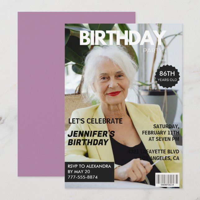 Funny  Stylish Photo Magazine 86th birthday Invitation (Front/Back)