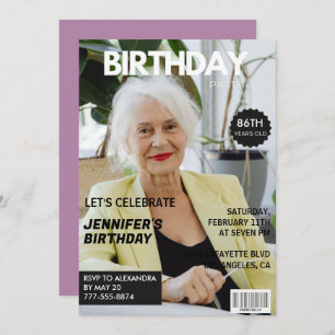Funny Stylish Photo Magazine 86th birthday Invitation