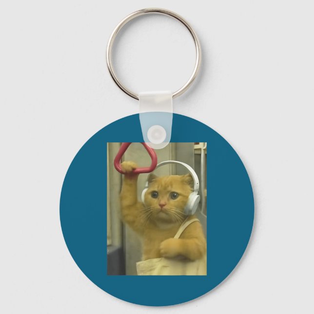 Funny Subway Cat Meme Stud Brainrot Cats Humor Kit Keychain (Front)