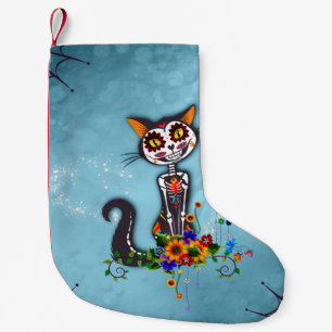Funny sugar skeleton cat small christmas stocking