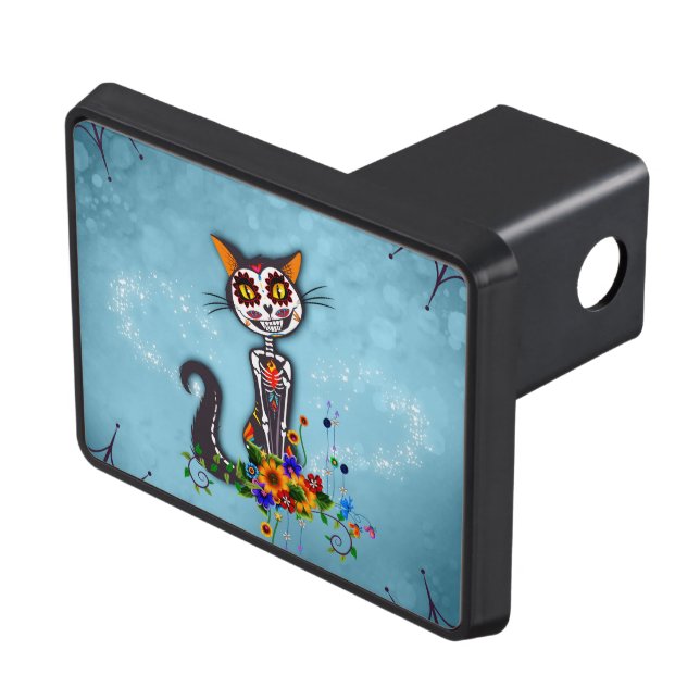 Funny sugar skeleton cat trailer hitch cover (Top Right)