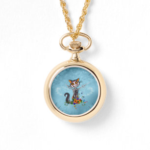 Funny sugar skeleton cat watch