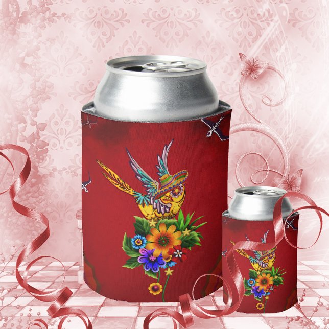 Funny sugar skull bird can cooler (sugar skull bird)