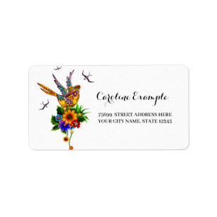 Funny sugar skull bird label