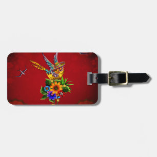 Funny sugar skull bird luggage tag