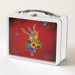 Funny sugar skull bird metal lunch box