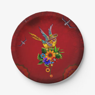 Funny sugar skull bird paper plate