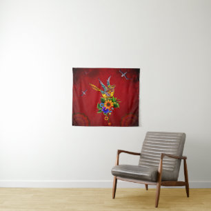 Funny sugar skull bird tapestry