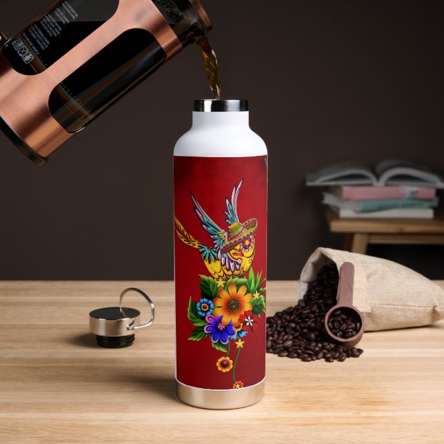 Funny sugar skull bird water bottle (Coffee)