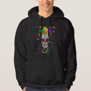 Funny Sugar Skull Carnival Mask Jester Hat Mardi G Hoodie