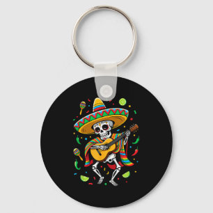 Funny Sugar Skull Dancing Mariachi Skeleton With G Keychain
