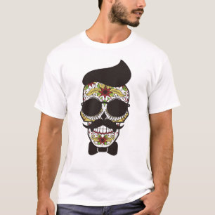 Funny Sugar Skull Hipster Moustache Nerd Halloween T-Shirt