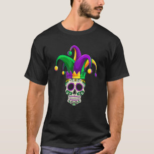 Funny Sugar Skull Jester Mardi Gras Party Men Wome T-Shirt
