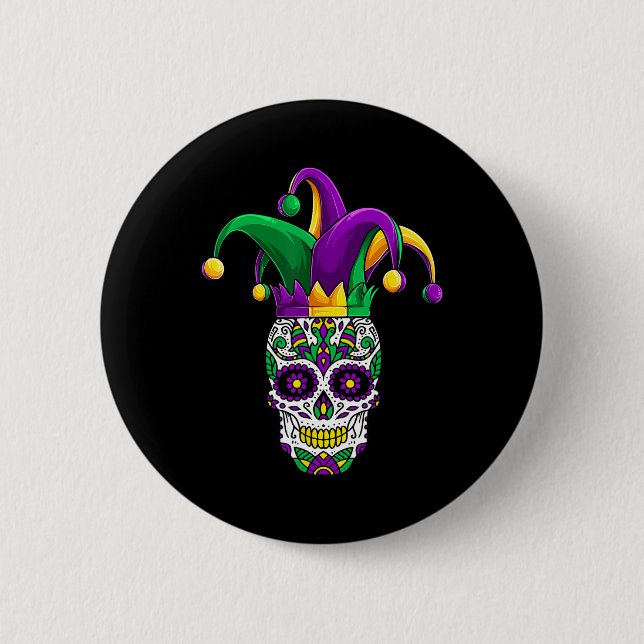 Funny Sugar Skull Mardi Gras Party Apparel  2 Inch Round Button (Front)