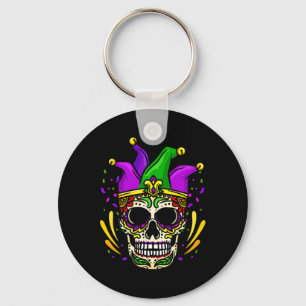 Funny Sugar Skull Mardi Gras Party Apparel Men Wom Keychain
