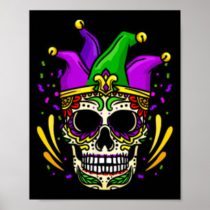 Funny Sugar Skull Mardi Gras Party Apparel Men Wom Poster