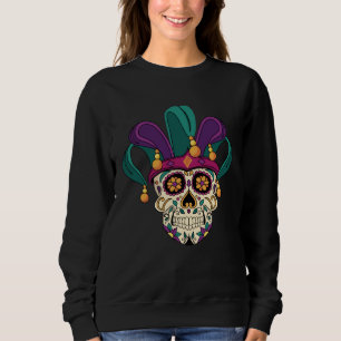 Funny Sugar Skull Mardi Gras Party Apparel Men Wom Sweatshirt