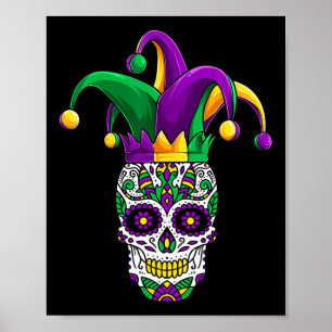 Funny Sugar Skull Mardi Gras Party Apparel Poster