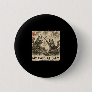 Funny Sumi-e Kawaii Ink Painting Japanese My Cats 2 Inch Round Button