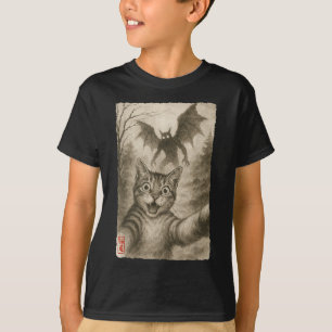 Funny Sumi-e Kawaii Surprised Scared Cat Selfie Wi T-Shirt