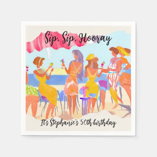 Funny Summer Beach Cocktail Women's 50th Birthday Napkin (Front)