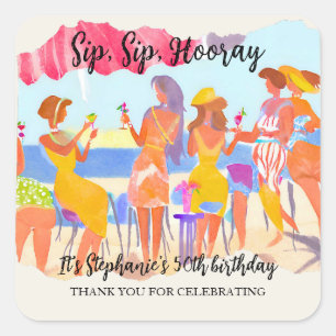 Funny Summer Beach Cocktail Women's 50th Birthday Square Sticker