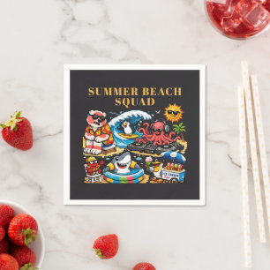 Funny Summer Beach Party Animals - DJ Octopus & Su Napkin