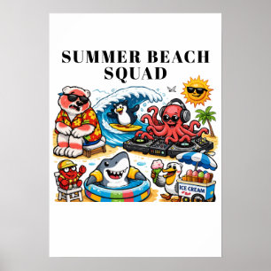 Funny Summer Beach Party Animals - DJ Octopus & Su Poster
