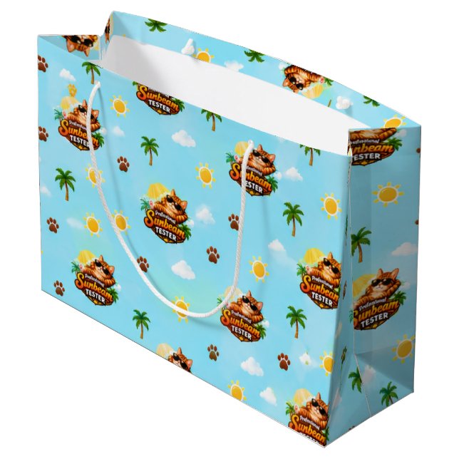 Funny Summer Cat Gift Bag with Tropical Pattern (Back Angled)