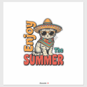 Funny Summer Cat Sombrero Vintage Engraving Design