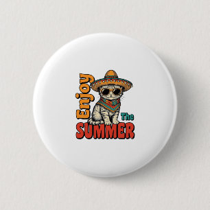 Funny Summer Cat Sombrero Vintage Engraving Design 2 Inch Round Button