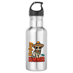 Funny Summer Cat Sombrero Vintage Engraving Design 532 Ml Water Bottle