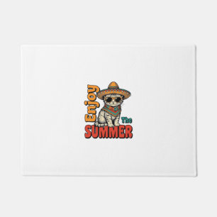 Funny Summer Cat Sombrero Vintage Engraving Design Doormat
