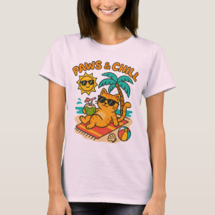 Funny Summer Cat T-Shirt – "Paws & Chill" 