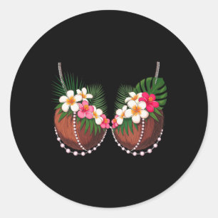 Funny Summer Coconut Bra Halloween Costume Hawaii Classic Round Sticker