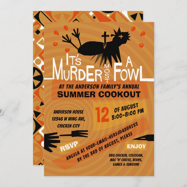 Funny Summer Cookout Chicken BBQ Retro 60s Modern Invitation (Front/Back)