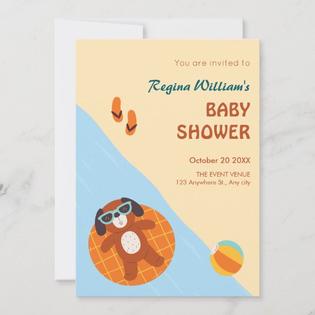 Funny summer dog beach baby shower invitation (Front)