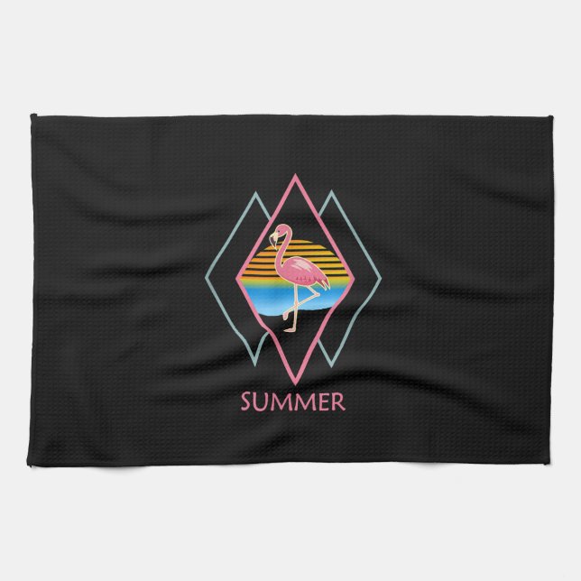 Funny Summer Flamingo | Cute Flamingo Lover Kitchen Towel (Horizontal)