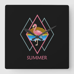 Funny Summer Flamingo Cute Flamingo Lover Square Wall Clock
