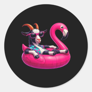 Funny Summer Goat Pink Pool Party Hawaiian Summer  Classic Round Sticker