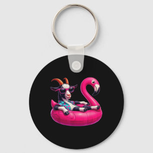 Funny Summer Goat Pink Pool Party Hawaiian Summer  Keychain