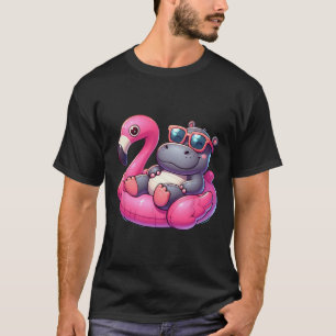 Funny Summer Hippo Pink Pool Party Hawaiian Summer T-Shirt