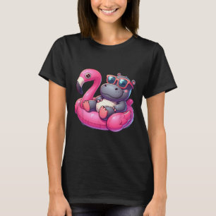 Funny Summer Hippo Pink Pool Party Hawaiian Summer T-Shirt