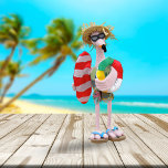 Funny Summer Party Flamingo Standing Photo Sculpture<br><div class="desc">Photo of a cute,  funny party animal,  this flamingo is dressed in beach wear from his head to his flip flops.  He wears a straw hat,  sunglasses,  tank top,  shorts,  and flip flops,  and carries his surf board and pool float.  He will make you smile every summer!</div>