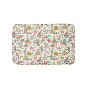 Funny Summer Pattern With Ships Bath Mat