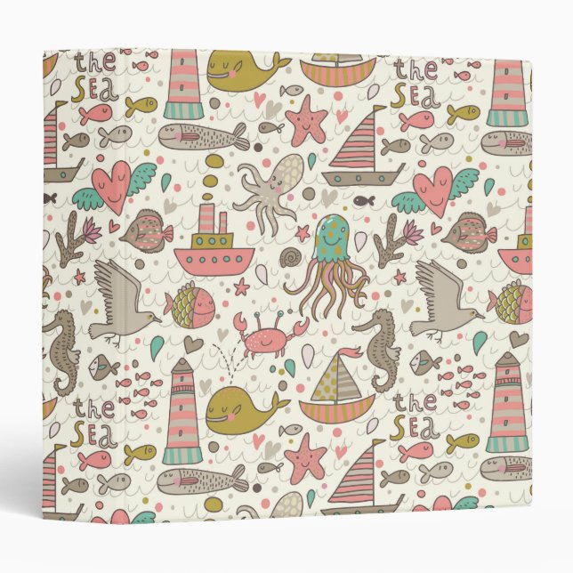 Funny Summer Pattern With Ships Binder (Front/Spine)