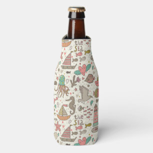 Funny Summer Pattern With Ships Bottle Cooler