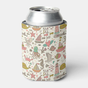 Funny Summer Pattern With Ships Can Cooler